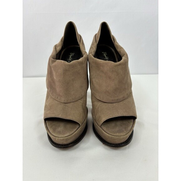 Elizabeth & James E-more Platform Booties Tan Brown Leather 7.5 B Peep Toe - Picture 2 of 13